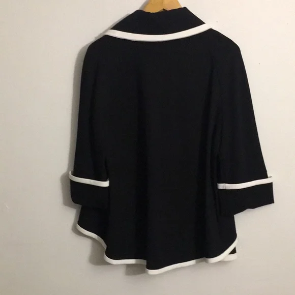 LIKE NEW WITH TAG Joseph Ribkoff Asymmetrical Black White Trim, Wrap Jacket Cape - Picture 9 of 14